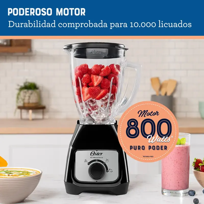 LICUADORA OSTER CON VASO DE VIDRIO DE 1.5L Y CONTROL DE PERILLA BLSTKAGBRD
